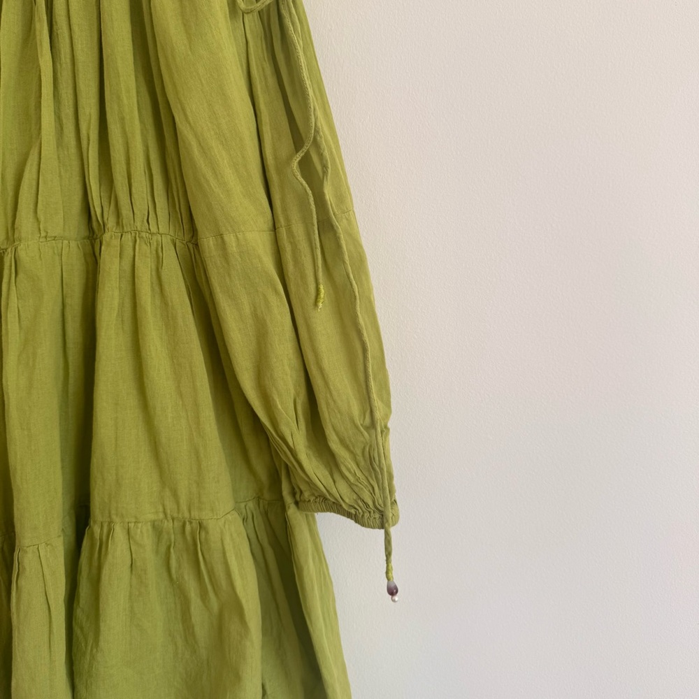 Jodi | Made in India Green Cottage Core Zinnia Tiered Babydoll Dress ~ Medium - Picture 7 of 10